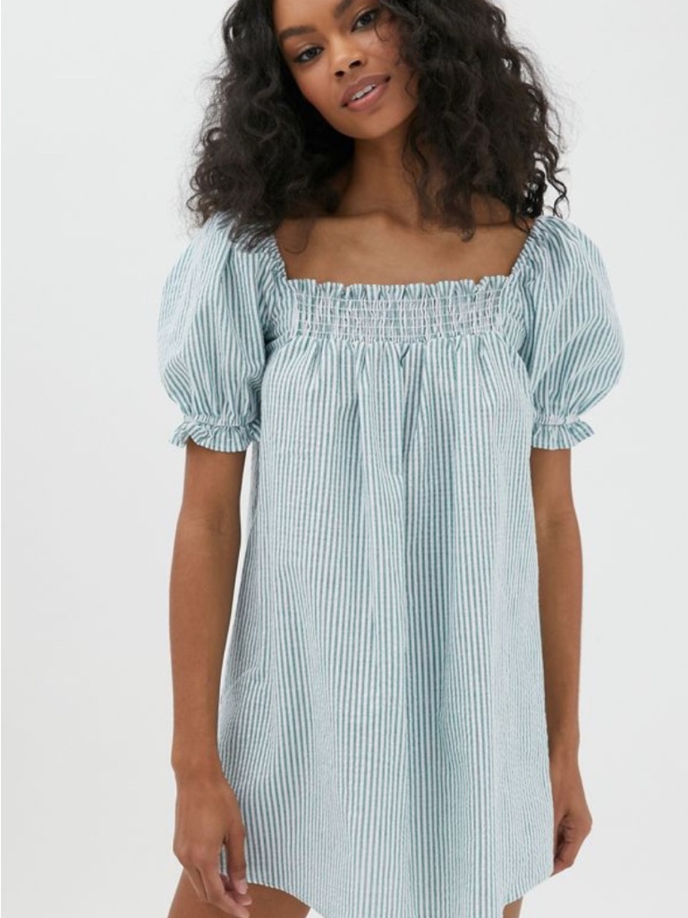 Urban Outfitters Light Blue and White Striped Mini Dress